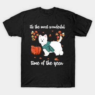 Westie Dog Autumn Fall Most Wonderful Time Maple Gift T-Shirt